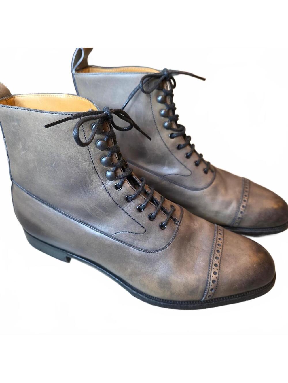 Edward Green High-top Cap Toe Boot Leather Men's Size 9.5 Distressed Grey/Brown